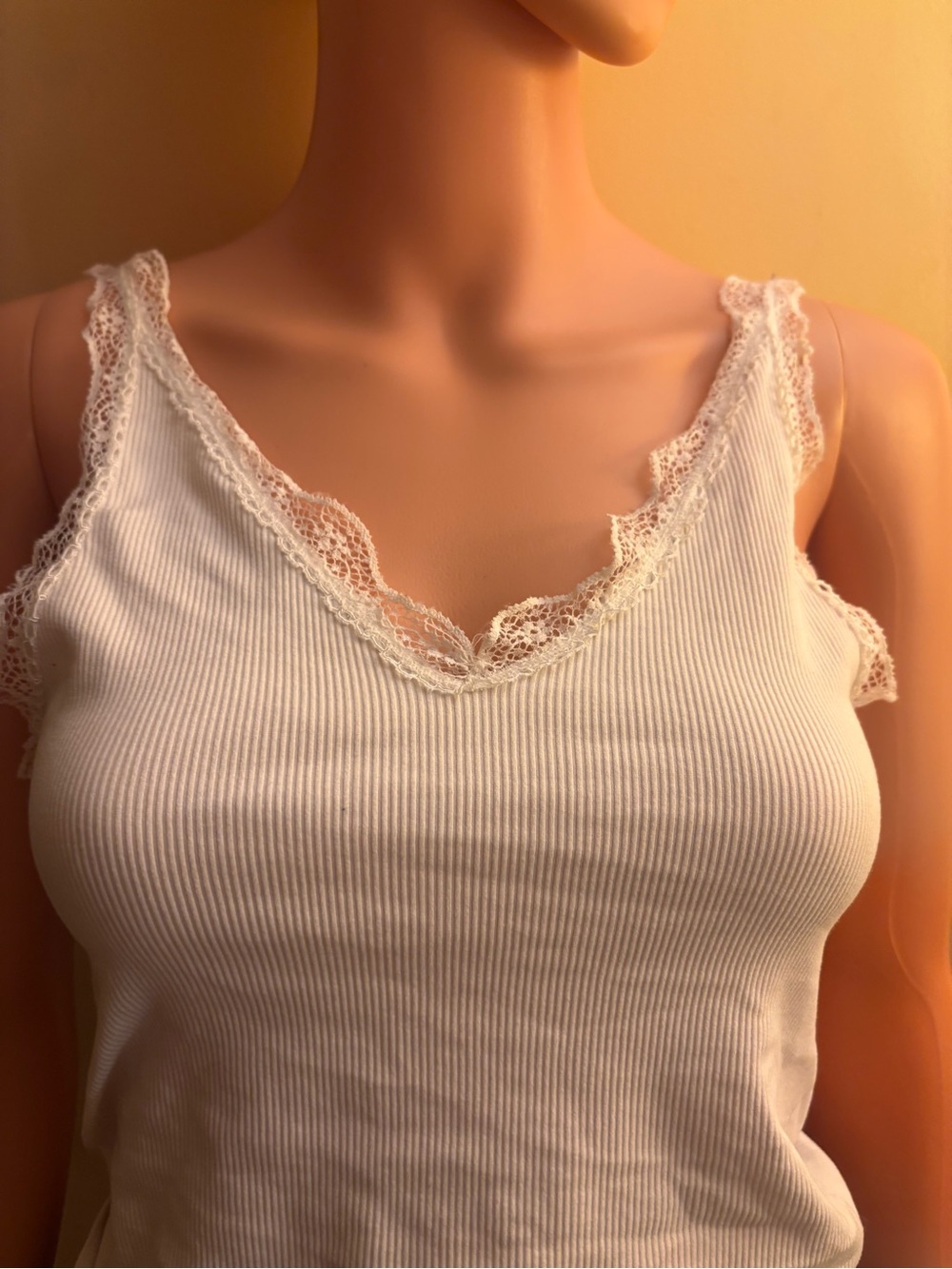ASOS Cream Ribbed Lace-Trim Tank - Picture 3 of 5